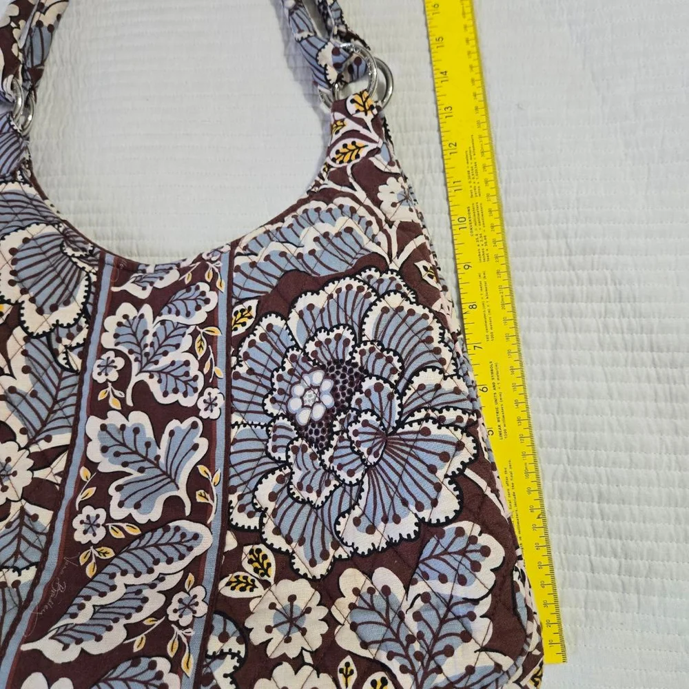 Women's Vera Bradley Slate Blooms Brown Blue Floral Quilted Hobo Bag